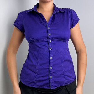 Banana Republic Dark Purple Button Up Short Sleeve Blouse